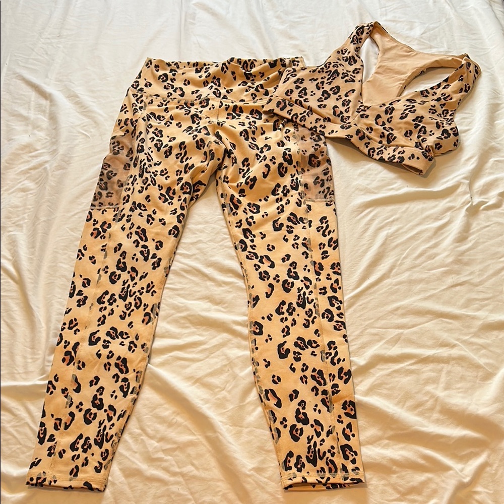 Fabletics Leopard Print Leggings and Sports Bra Set